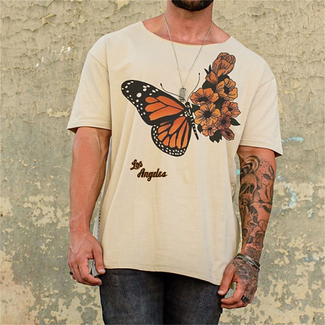 

Men's T shirt Hot Stamping Graphic Butterfly Crew Neck Casual Daily Print Short Sleeve Tops Lightweight Fashion Big and Tall Sports White