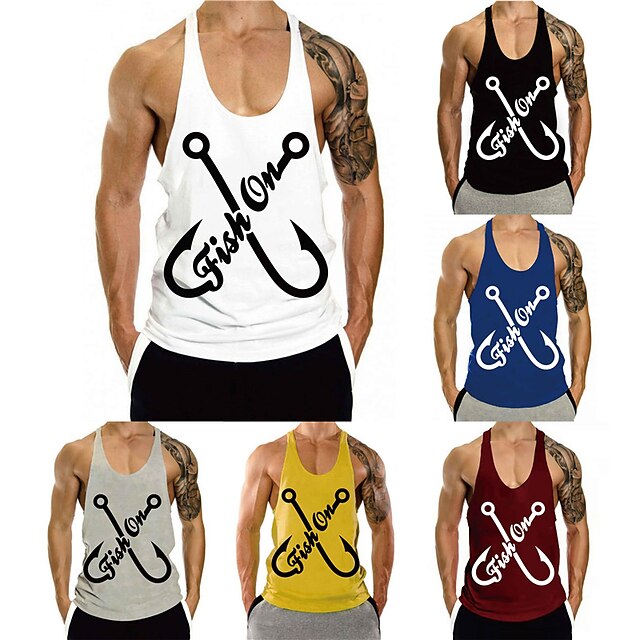 

Men's Tank Top Vest Hot Stamping Graphic Prints Letter Plus Size Crew Neck Daily Sports Print Sleeveless Tops Fashion Classic Designer Hawaiian White Black Red