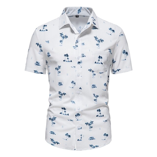 

Men's Shirt Tree Plus Size Turndown Holiday Short Sleeve Tops Color Block Casual Classic White / Summer