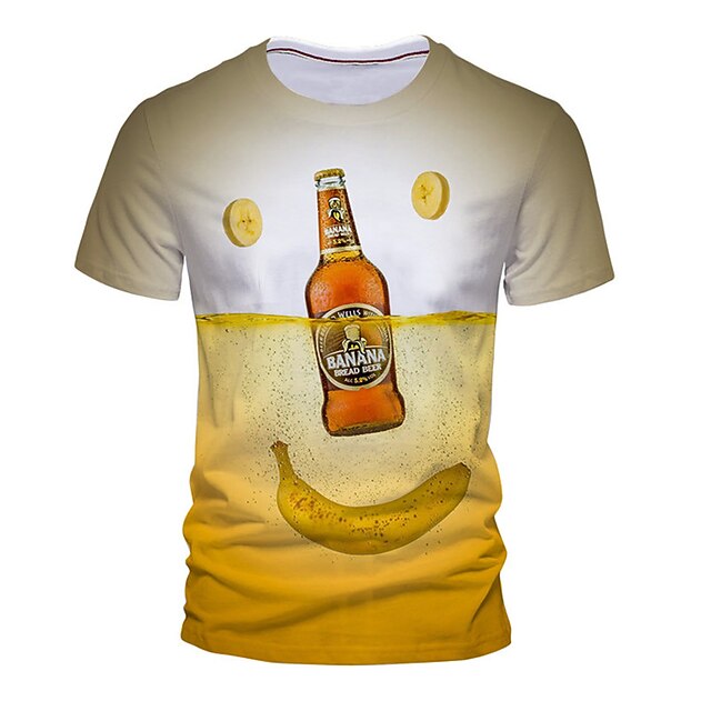 

Men's Unisex T shirt 3D Print Graphic Prints Beer Crew Neck Street Daily Print Short Sleeve Tops Casual Designer Big and Tall Sports Yellow