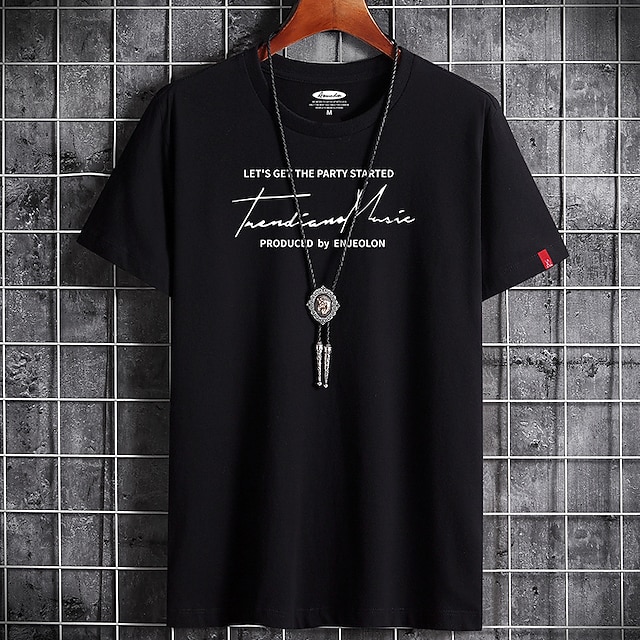 

Men's T shirt Print Letter Round Neck Casual Daily Short Sleeve Tops Lightweight Formal Breathable White Black Dark Gray