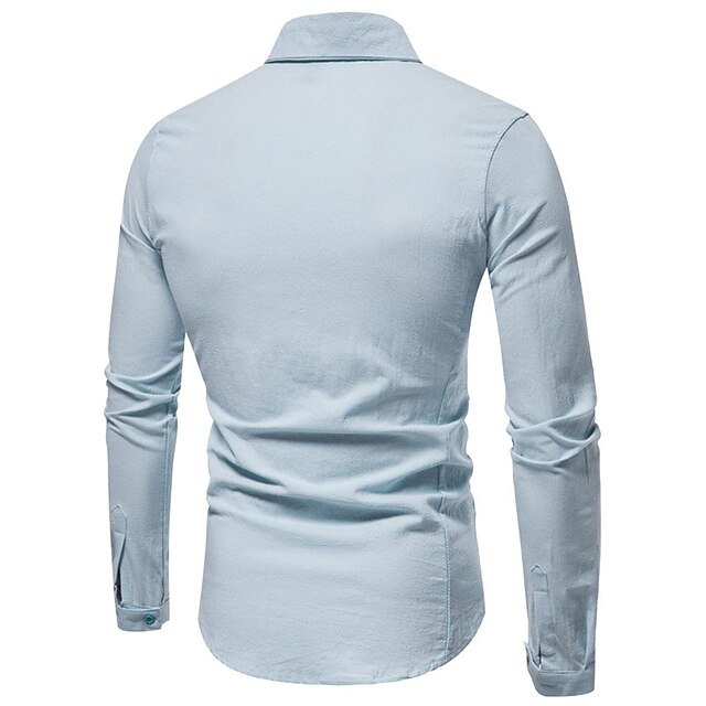 Mens Clothing Mens Shirts | Mens Dress Shirt Solid Color Turndown Street Daily Button-Down Long Sleeve Tops Cotton Business Clas