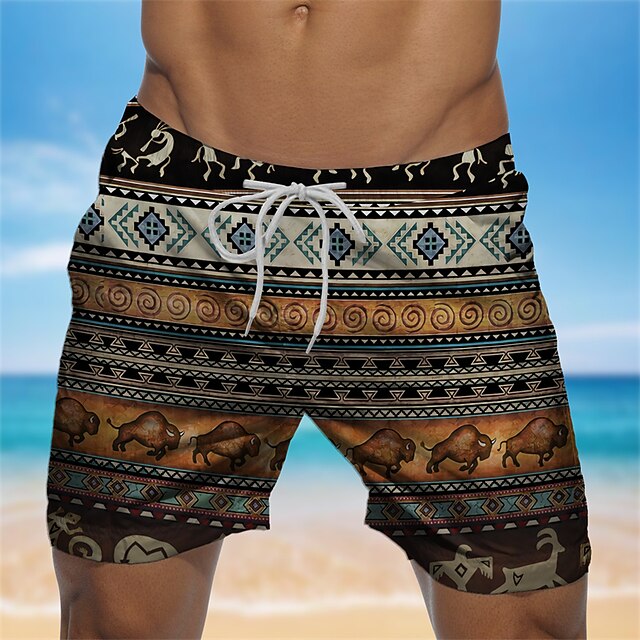 

Men's Designer Streetwear Shorts Beach Shorts 3D Print Elastic Drawstring Design Short Pants Casual Daily Micro-elastic Graphic Geometric Breathable Soft Mid Waist Brown S M L XL XXL