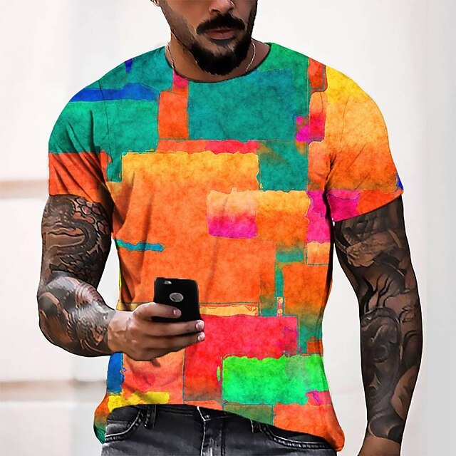 

Men's Tee T shirt 3D Print Graphic Round Neck Casual Daily 3D Print Short Sleeve Tops Fashion Designer Cool Comfortable Orange