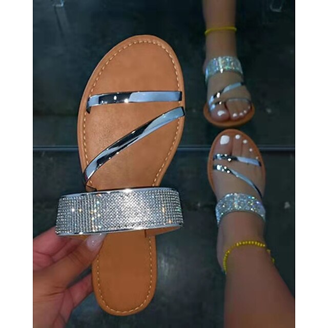 

Women's Sandals Sequin Flat Heel Synthetics Loafer Summer Solid Colored Silver Gold