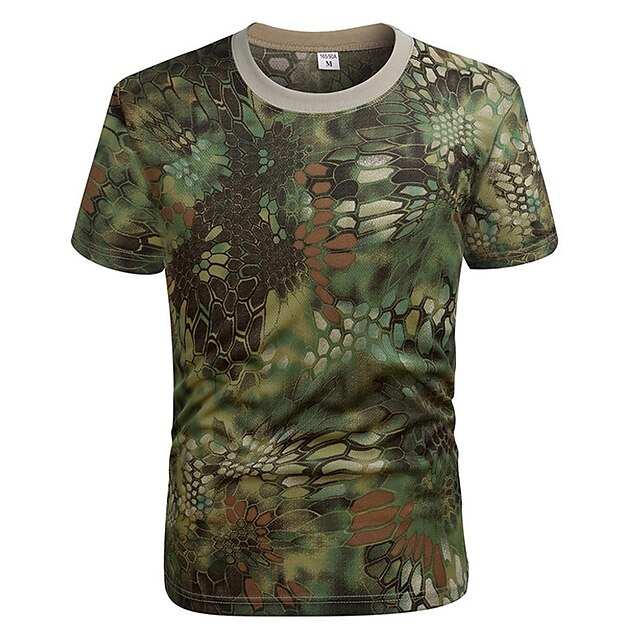  Homme T-shirt Tee shirt Randonnée Chemise militaire tactique Top Extérieur Respirable Séchage rapide Poids Léger Eté Python de la jungle Python vert Motif python noir