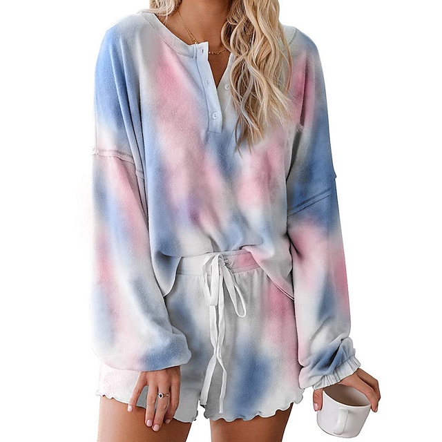 

Women's Basic Tie Dye Sport Casual Two Piece Set Blouse Tracksuit Shorts Sets Shorts Drawstring Print Tops