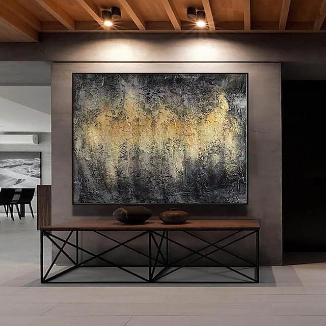 Abstract Oil Painting Canvas Wall Art Black Yellow Abstract Decoration for Home Decor Rolled Frameless Unstretched 12