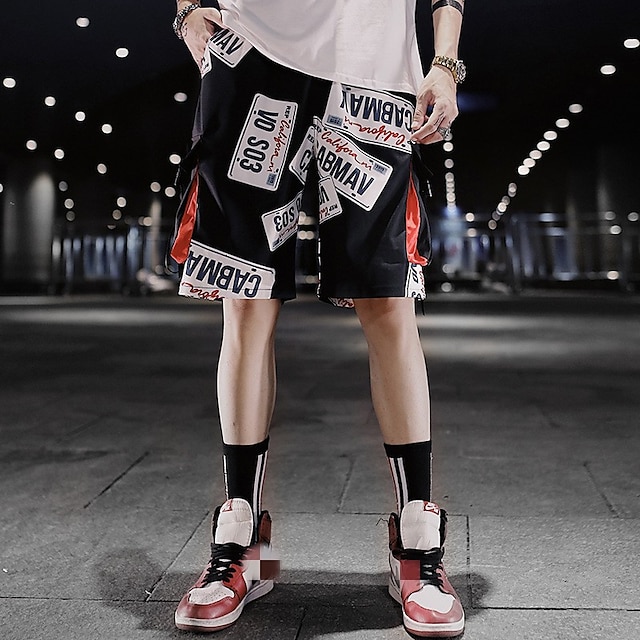 

Men's Chic Modern Casual / Sporty Shorts Patchwork Knee Length Pants Daily Gym Micro-elastic Color Block Letter Mid Waist Black S M L XL