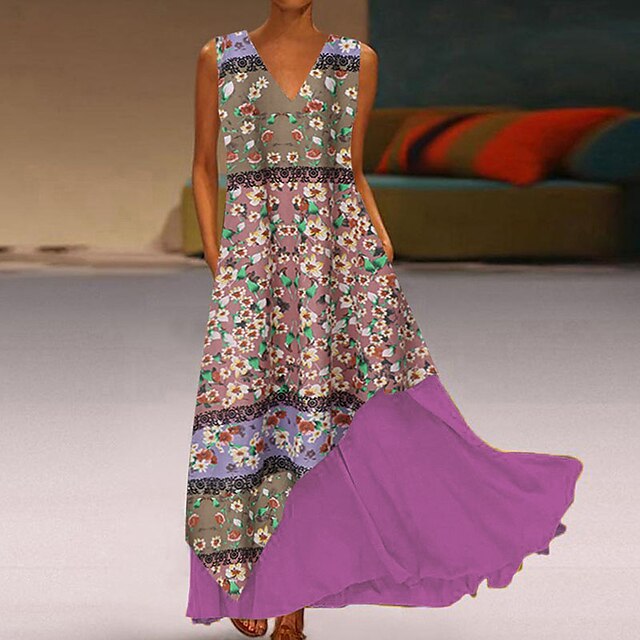 

Women's A Line Dress Maxi long Dress Green Blue Pink Sleeveless Floral Print Spring Summer V Neck Casual Vacation 2022 M L XL XXL 3XL 4XL 5XL