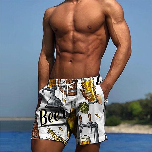 

Men's Designer Streetwear Shorts Board Shorts Swim Trucks 3D Print Elastic Drawstring Design Short Pants Casual Daily Micro-elastic Graphic Beer Breathable Soft Mid Waist White S M L XL XXL / Summer