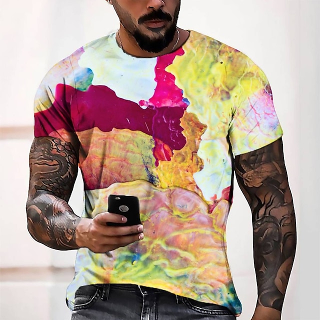 

Men's Tee T shirt 3D Print Graphic Round Neck Casual Daily 3D Print Short Sleeve Tops Fashion Designer Cool Comfortable Yellow