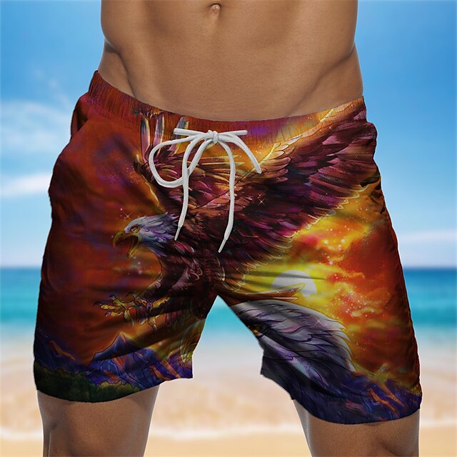 

Men's Designer Streetwear Shorts Beach Shorts 3D Print Elastic Drawstring Design Short Pants Casual Daily Micro-elastic Graphic Eagle Breathable Soft Mid Waist Red S M L XL XXL