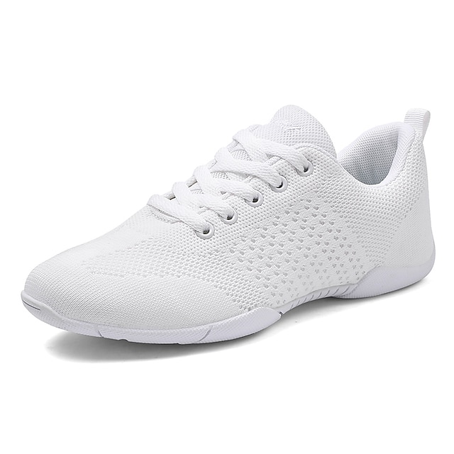  Women's Dance Sneakers Cheer Shoes Training Practice Cheerleading Mesh Sneaker Flat Heel Round Toe Lace-up Adults' Children's White