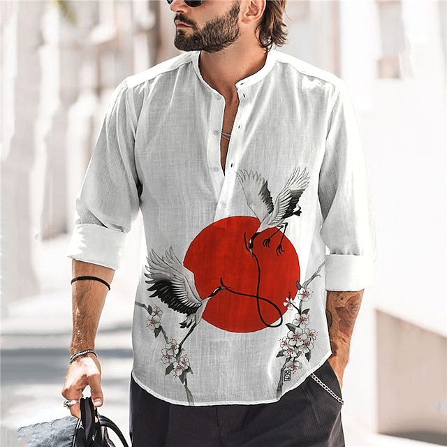 

Men's Shirt 3D Print Animal Stand Collar Street Casual Button-Down Print Long Sleeve Tops Casual Fashion Designer Breathable White