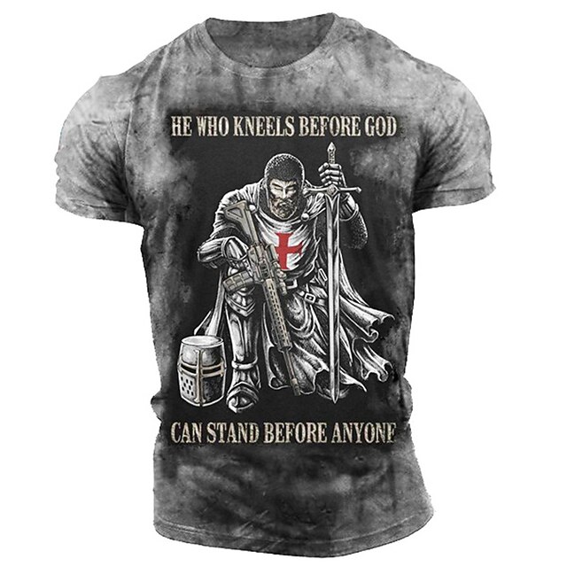 Men's Templar Cross Gothic Horror Soldier T Shirt Graphic Tee Slogan T Shirts Distressed T Shirt Short Sleeve T shirt 3D Print Crew Neck Shirt Vintage Fashion Designer Outdoor Casual Daily Red Blue4