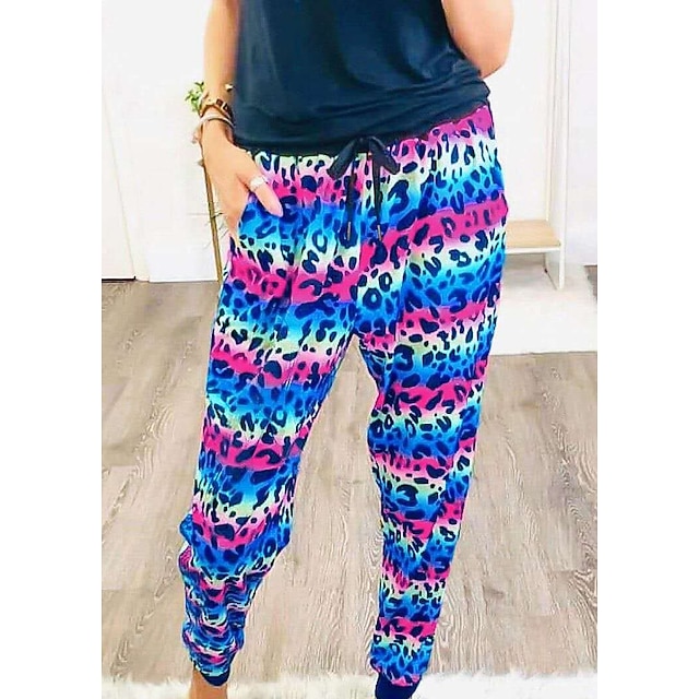 

Women's Casual / Sporty Athleisure Jogger Sweatpants Side Pockets Elastic Drawstring Design Print Ankle-Length Pants Leisure Sports Weekend Micro-elastic Leopard Comfort Mid Waist Blue Purple Grey