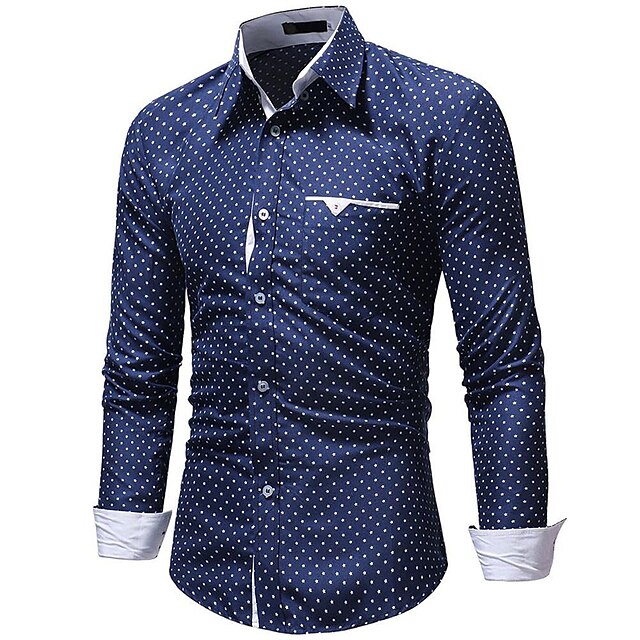 Mens Clothing Mens Shirts | Mens Dress Shirt Print Polka Dot Turndown Street Daily Button-Down Print Long Sleeve Tops Cotton Bus