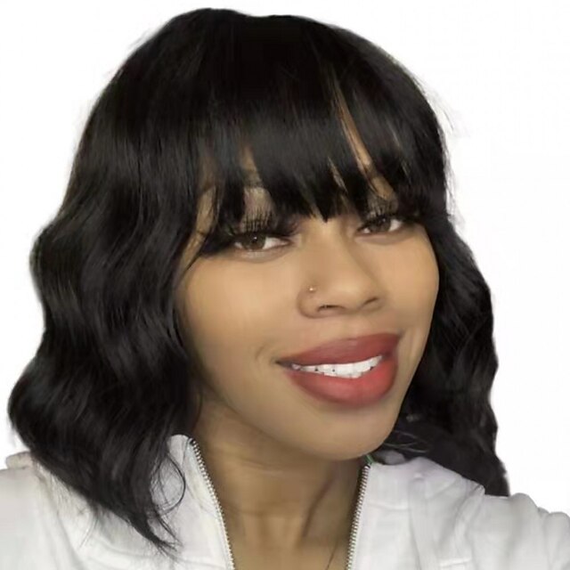 Beauty & Hair Wigs & Hair Pieces | Human Hair Wig Short Body Wave Bob Neat Bang Natural Classic Best Quality New Capless Peruvia