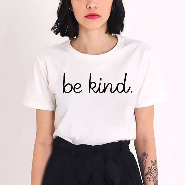 

Women's T shirt Graphic Letter Print Round Neck Basic Tops Green White Black