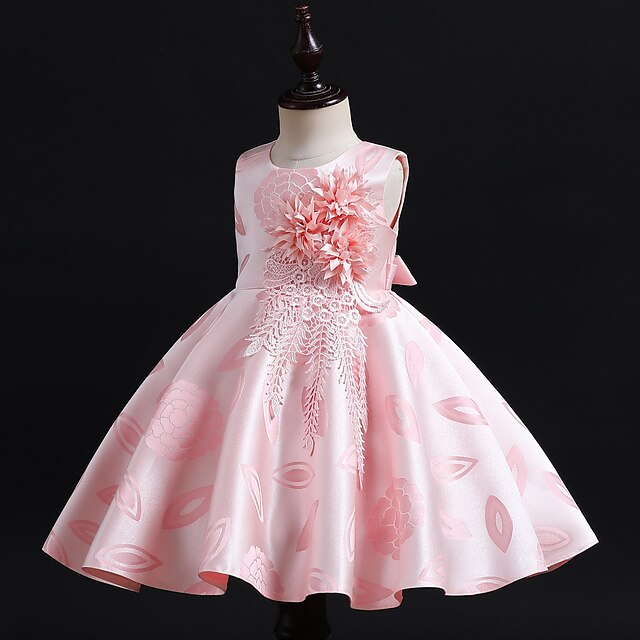 

Kids Little Girls' Dress Floral Flower A Line Dress Christening dress Bow Print Pink Wine Beige Midi Sleeveless Princess Sweet Dresses Summer Regular Fit 3-10 Years