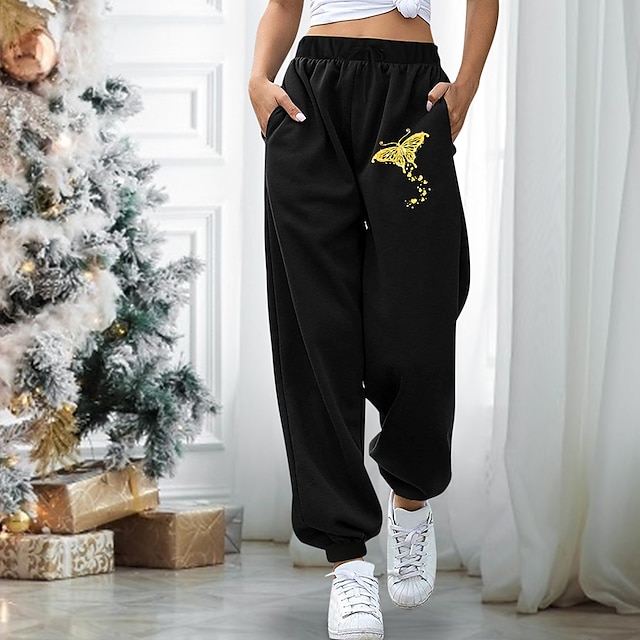 

Women's Casual / Sporty Athleisure Jogger Sweatpants Side Pockets Elastic Drawstring Design Full Length Pants Leisure Sports Weekend Micro-elastic Butterfly Cotton Blend Comfort Mid Waist Blue Red