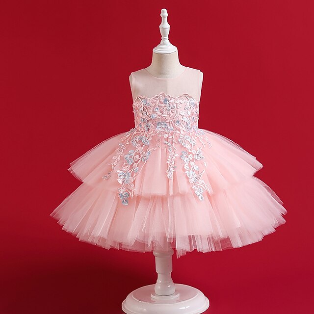 

Kids Little Girls' Dress Jacquard Tulle Dress Special Occasion Performance Embroidered Mesh Patchwork Green Pink Wine Knee-length Sleeveless Princess Sweet Dresses Children's Day Spring Summer Slim