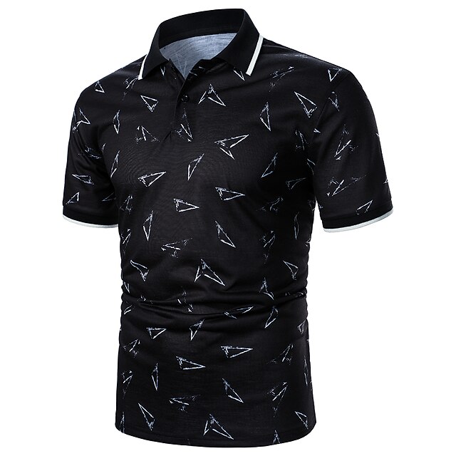 

Men's Golf Shirt Dress Shirt Casual Shirt Holiday Geometry Classic Collar Home Casual Embroidered Button-Down Short Sleeve Tops Color Block Casual Fashion Black