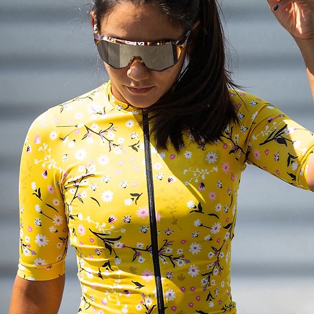  21Grams Mujer Maillot de Ciclismo Manga Corta Bicicleta Camiseta con 3 bolsillos traseros MTB Bicicleta Montaña Ciclismo Carretera Transpirable Dispersor de humedad Secado rápido Bandas Reflectantes