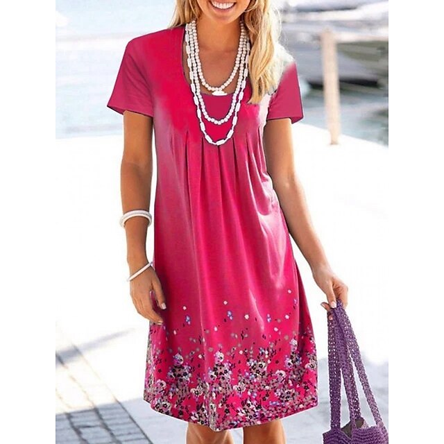 

Women's A Line Dress Midi Dress Blue Black Red Short Sleeve Floral Print Summer Crew Neck Elegant 2022 S M L XL XXL 3XL 4XL 5XL / 3D Print