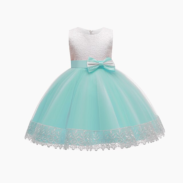 

Kids Little Girls' Dress Solid Colored A Line Dress Party Christening dress Mesh Bow Green Pink Wine Midi Sleeveless Princess Sweet Dresses Summer Regular Fit 3-10 Years