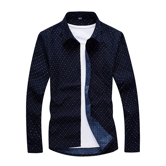 

Men's Shirt Print Polka Dot Classic Collar Holiday Going out Print Long Sleeve Tops Casual Beach Black