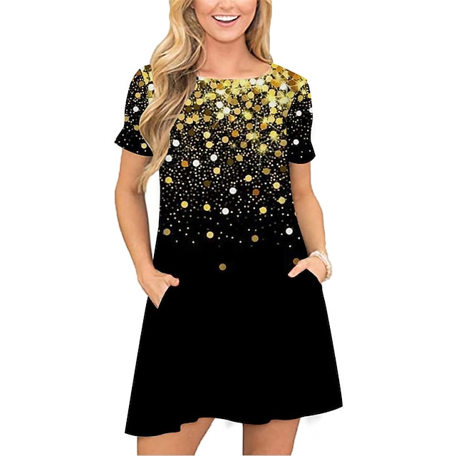 

Women's A Line Dress Short Mini Dress Black Yellow Short Sleeve Color Gradient Pocket Print Spring Summer Round Neck Stylish Casual Modern 2022 S M L XL XXL 3XL