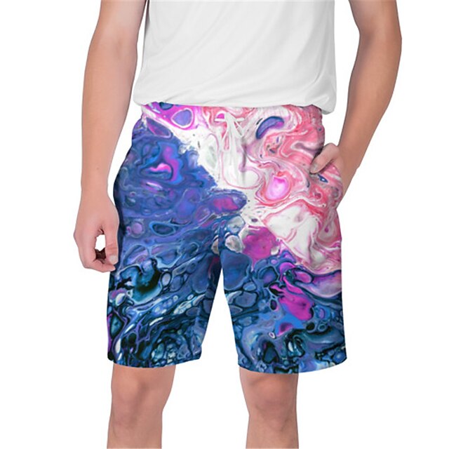 

Men's Streetwear Hawaiian Shorts Beach Shorts 3D Print Elastic Drawstring Design Short Pants Casual Daily Graphic Color Block Breathable Soft Mid Waist Blue Purple Pink Light Blue S M L XL XXL