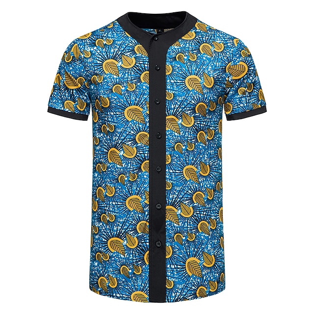 

Men's Shirt Print Graphic Plus Size V Neck Daily Short Sleeve Tops Fashion Blue