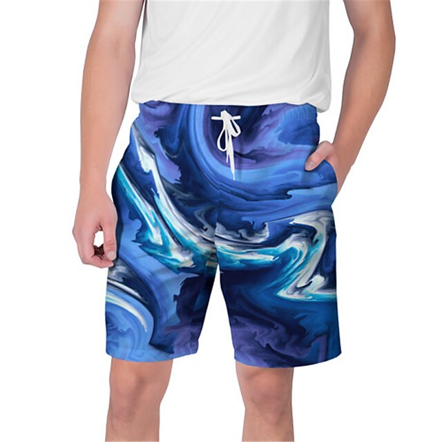 

Men's Streetwear Hawaiian Shorts Beach Shorts 3D Print Elastic Drawstring Design Short Pants Casual Daily Graphic Abstract Breathable Soft Mid Waist Blue Rainbow Navy Blue Yellow S M L XL XXL