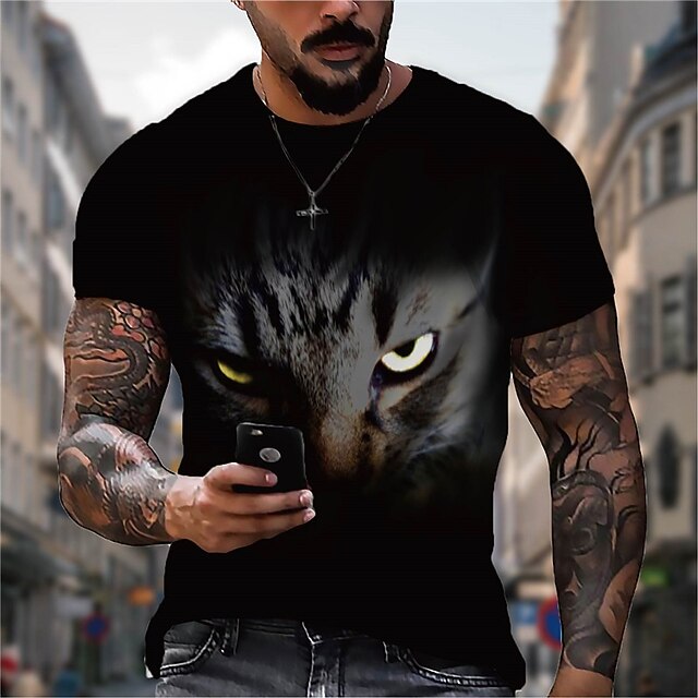 

Men's Unisex T shirt 3D Print Graphic Prints Moon Tiger Crew Neck Street Daily Print Short Sleeve Tops Casual Designer Big and Tall Sports Black