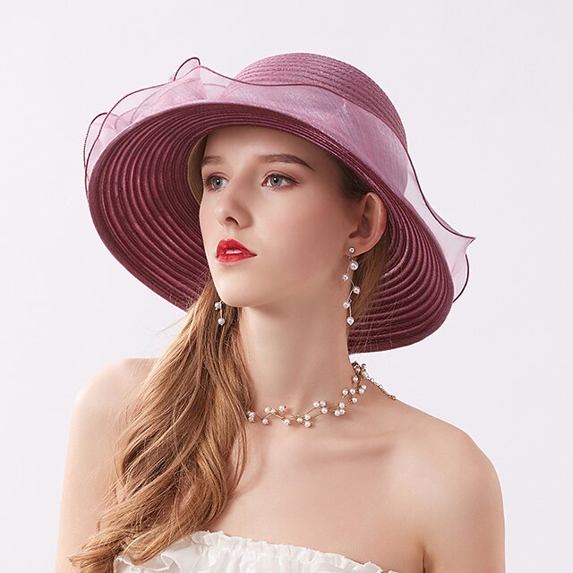  Chapeau de soleil Intérieur Plein Air Quotidien Chapeau Femme Tulle Fleur Jaune Violet Portable Coupe Vent Confort