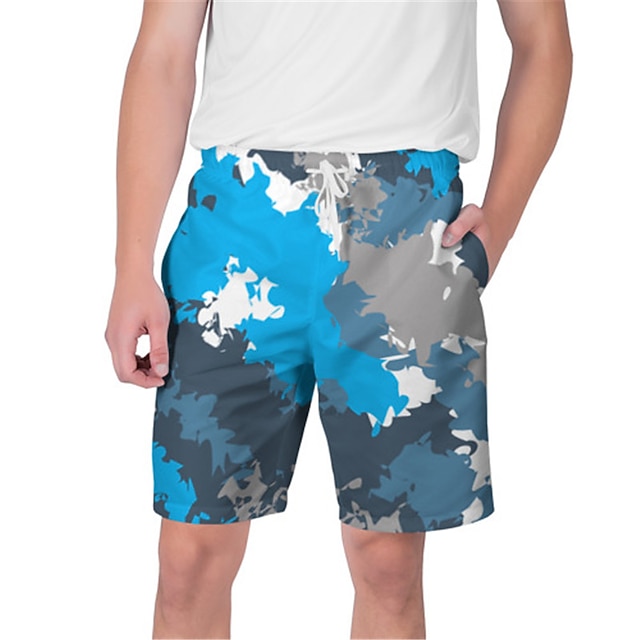 

Men's Streetwear Hawaiian Shorts Beach Shorts 3D Print Elastic Drawstring Design Short Pants Casual Daily Graphic Camouflage Breathable Soft Mid Waist Black / White Blue Black Light Blue S M L XL XXL