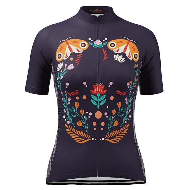 

21Grams Women's Short Sleeve Cycling Jersey Summer Spandex Dark Navy Floral Botanical Animal Bike Top Mountain Bike MTB Road Bike Cycling Quick Dry Moisture Wicking Sports Clothing Apparel