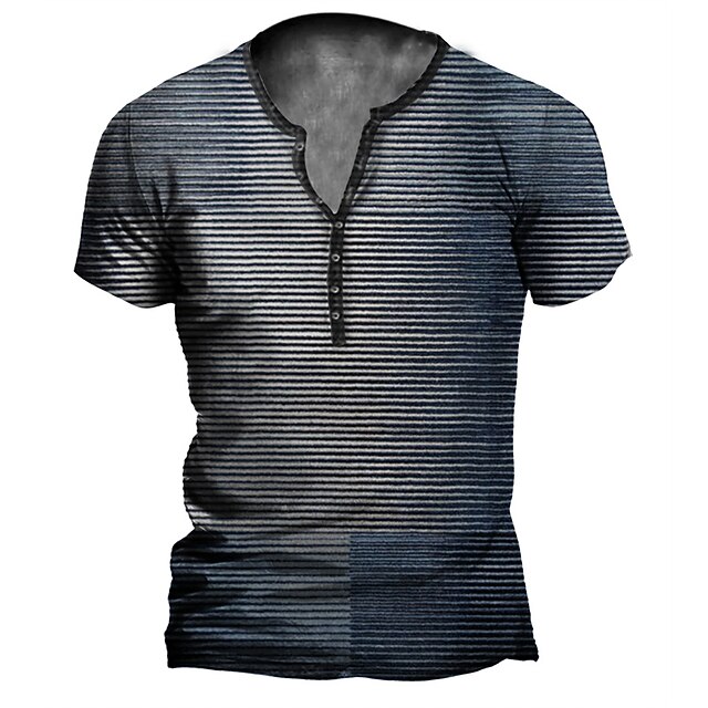 

Men's Henley Shirt T shirt 3D Print Striped Graphic Henley Casual Daily Button-Down Print Short Sleeve Tops Casual Vintage Classic Designer Blue