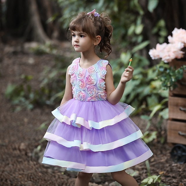 

Kids Little Girls' Dress Flower Tulle Dress Party Daily Mesh Green Blue Purple Knee-length Sleeveless Elegant Sweet Dresses Children's Day Spring Summer Slim 3-10 Years