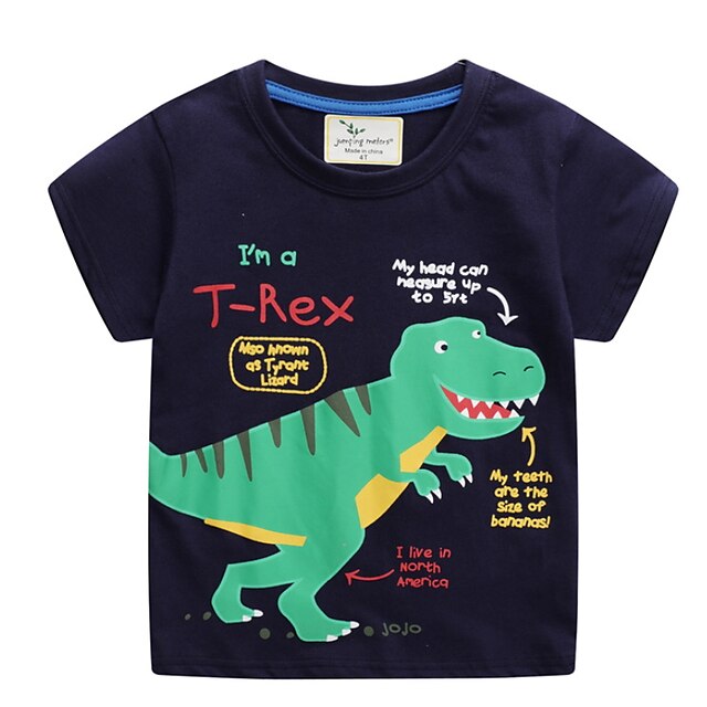 Baby & Kids Boys Clothing | Kids Boys T shirt Short Sleeve Cartoon Dinosaur Letter Royal Blue Children Tops Spring Summer Active