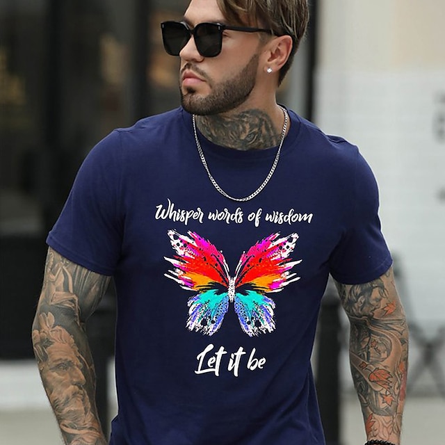 

Men's T shirt Hot Stamping Butterfly Graphic Prints Crew Neck Casual Daily Print Short Sleeve Tops Casual Fashion Big and Tall Sports Blue White Black