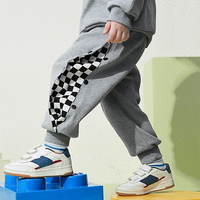 

Kids Boys Pants Black Gray Plaid Fall Spring Basic Casual 3-10 Years