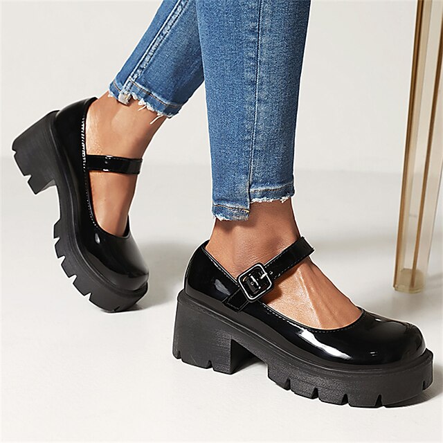 

Women's Lolita Shoes Chunky Heel Round Toe Minimalism Daily Patent Leather Ankle Strap Summer Solid Colored White Black