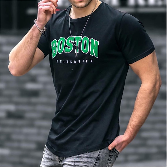 

Men's T shirt Hot Stamping Graphic Letter Crew Neck Casual Daily Print Short Sleeve Tops Lightweight Fashion Big and Tall Sports Black