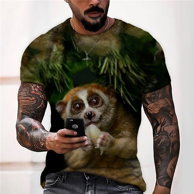 

Men's Unisex T shirt 3D Print Graphic Prints Animal Crew Neck Street Daily Print Short Sleeve Tops Casual Designer Big and Tall Sports Green