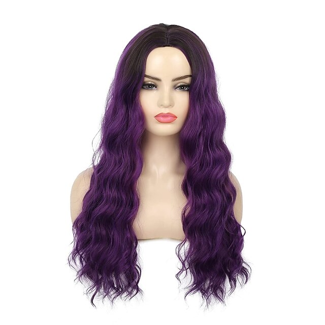 Beauty & Hair Wigs & Hair Pieces | Dark Purple Wigs Ombre Purple Curly Wavy Long Wig For Women Black Roots Natural Cute Colored 