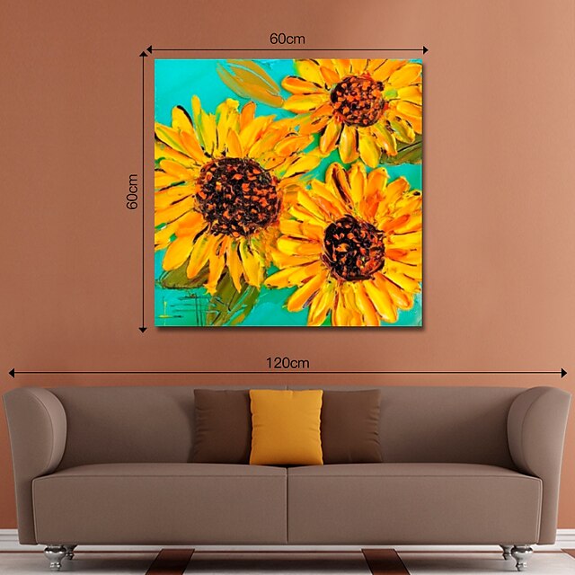 Home & Garden Wall Art | Oil Painting Hand Painted Square Abstract Floral / Botanical Modern Stretched Canvas - HC94591